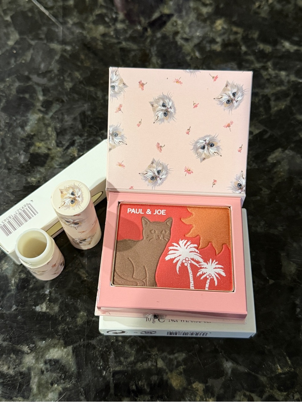 NIB Paul & Joe Pink Kitten Print Compact and Lipstick Set